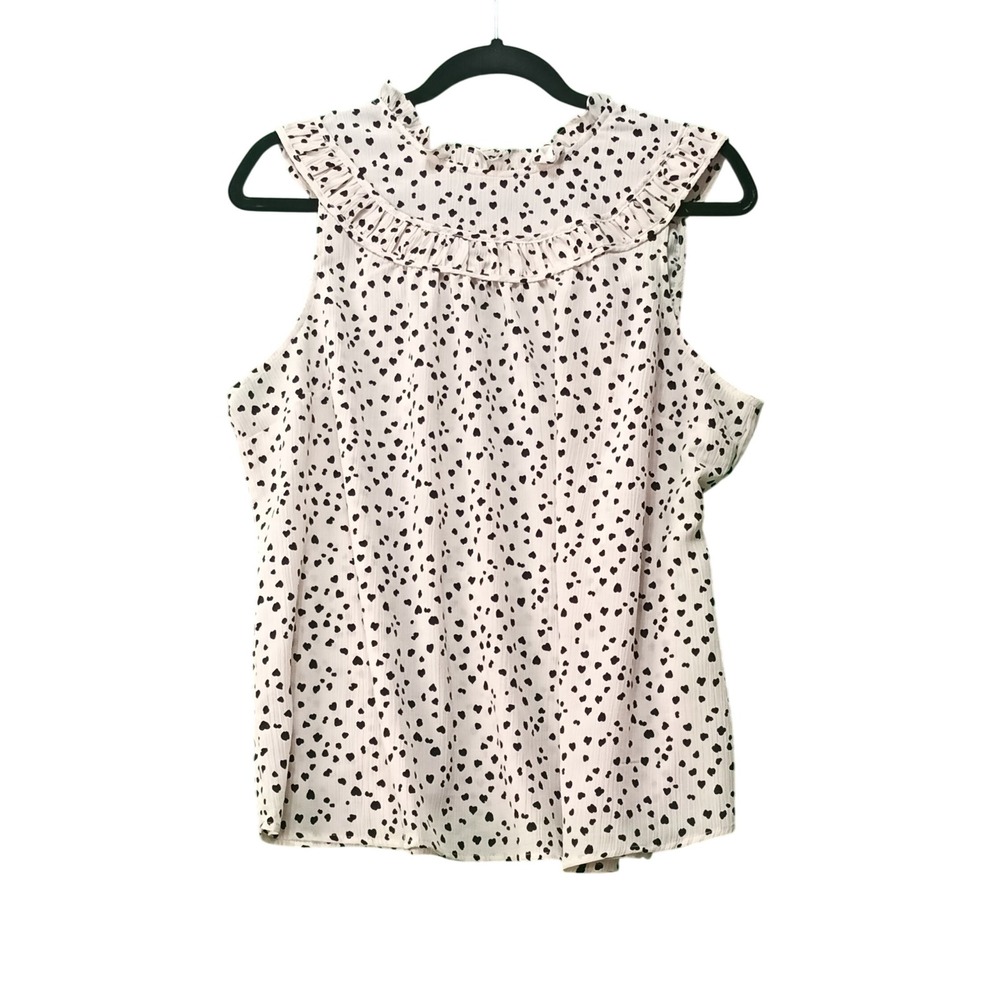 XL LC Lauren Conrad cream ivory with black high ruffle neck sleeveless loose fit